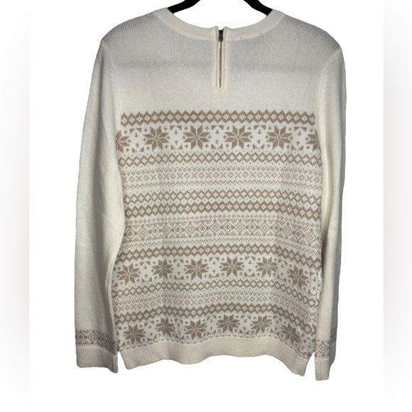 NWT Talbots Fair Isle Winter Print Cream Knit Crewneck Sweater Size Medium - Picture 6 of 11